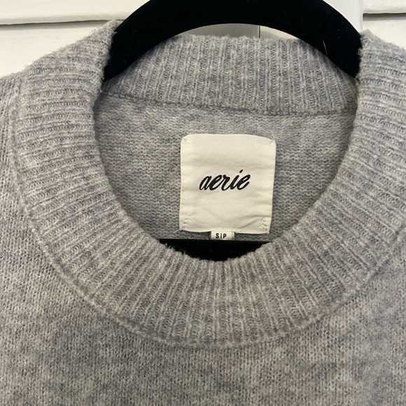 aerie Gray Crewneck Sweater with Green Stripes - Picture 2 of 4